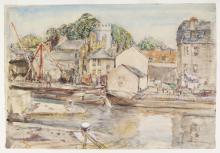 The Locks on Grand Union Canal at #Brentford Village 1940 by Archibald Standish Hartrick